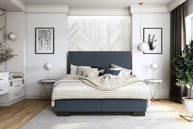 Komplett Sängpaket Romance Lyx 180x210 Cesaro Sänggavel Rak - Mörkblå - Möbler - Säng - Kontinentalsäng