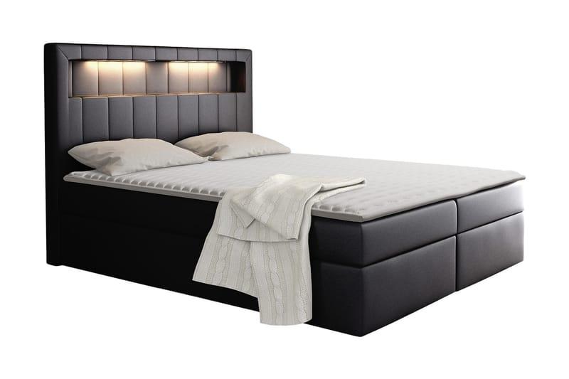 Kontinentalsäng Carrubbo 120x200 cm - Svart - Säng med förvaring - Komplett sängpaket