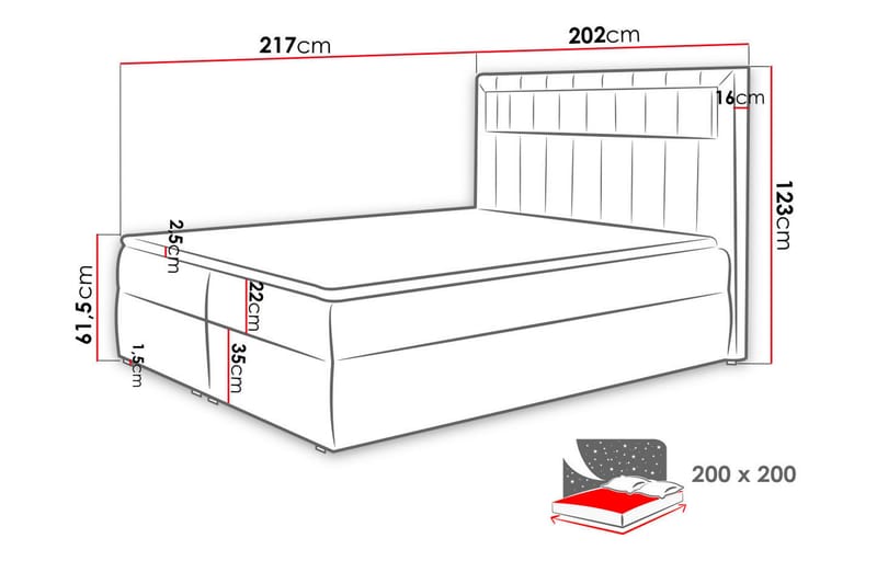 Kontinentalsäng Carrubbo 200x200 cm - Grå - Säng med förvaring - Komplett sängpaket