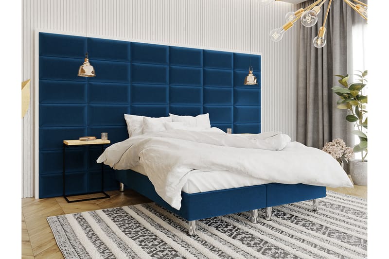Kontinentalsäng Forenza 160x200 cm+Panel 60 cm - Blå - Komplett sängpaket