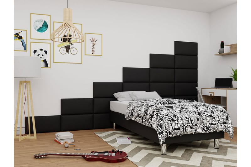 Kontinentalsäng Forenza 90x200 cm+Panel 60 cm - Svart - Möbler - Säng - Komplett sängpaket