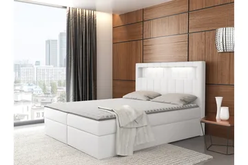 Kontinentalsäng Komplett Sängpaket 200x200 cm med Förvaring och Sänggavel + Bäddmadrass - Vit - Möbler - Säng - Komplett sängpaket