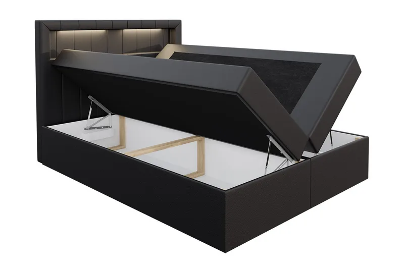 Kontinentalsäng Komplett Sängpaket 200x200 cm med Förvaring och Sänggavel + Bäddmadrass - Vit - Möbler - Säng - Komplett sängpaket