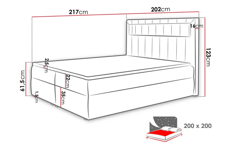 Kontinentalsäng Komplett Sängpaket 200x200 cm med Förvaring och Sänggavel + Bäddmadrass - Vit - Möbler - Säng - Komplett sängpaket