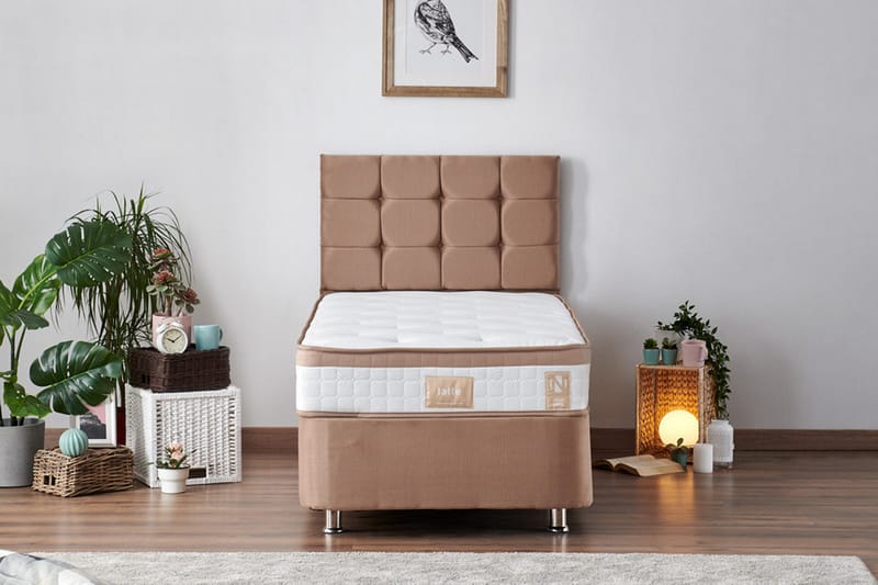 Kontinentalsäng Pylpio 120x200 cm - Ljusbrun - Komplett sängpaket - Kontinentalsäng