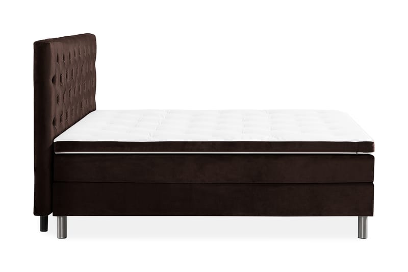 Komplett Sängpaket Rebeca 160x200 cm Djuphäftad Gavel - Brun|Sammet - Kontinentalsäng - Dubbelsäng - Komplett sängpaket