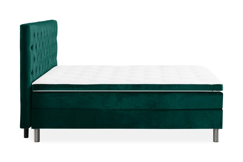 Komplett Sängpaket Rebeca 160x200 cm Djuphäftad Gavel - Mörkgrön|Sammet - Kontinentalsäng - Dubbelsäng - Komplett sängpaket