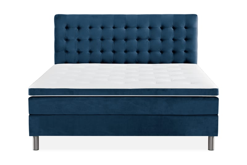 Komplett Sängpaket Rebeca 160x200 cm Rutig Gavel - Mörkblå|Sammet - Kontinentalsäng - Dubbelsäng - Komplett sängpaket