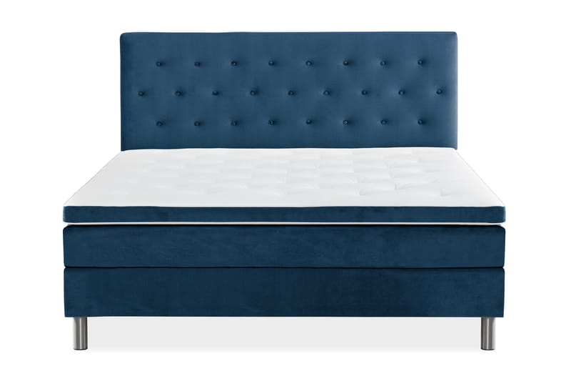Komplett Sängpaket Rebeca 180x200 cm Knapp Gavel - Mörkblå|Sammet - Komplett sängpaket - Kontinentalsäng - Dubbelsäng