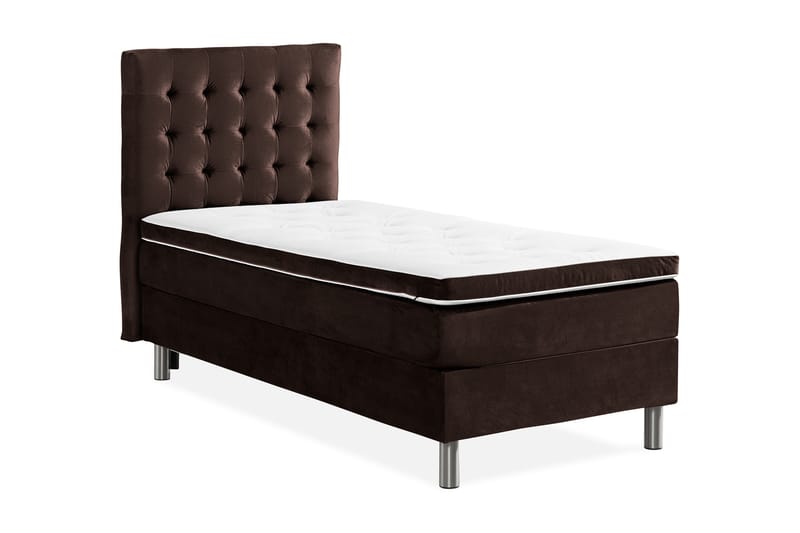 Komplett Sängpaket Rebeca 90x200 cm Rutig Gavel - Brun|Sammet - Komplett sängpaket - Kontinentalsäng - Enkelsäng
