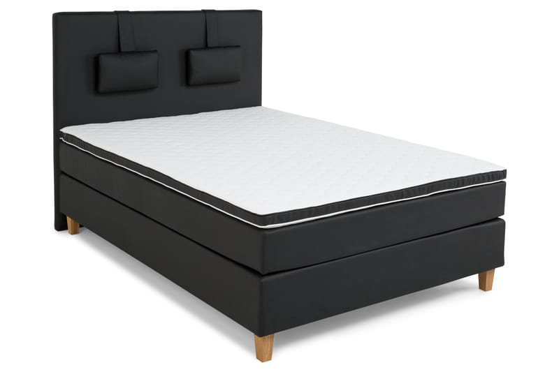 Komplett Sängpaket Romance Lyx 120 cm Svart PU - Ek Fyrkantig - Kontinentalsäng - Komplett sängpaket