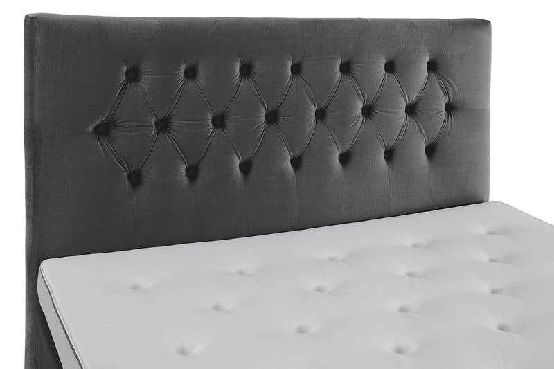 Komplett Sängpaket Royal Velvet Komplett 180x200 - Mörkgrå Sammet|Låga Svarta Ben - Kontinentalsäng - Dubbelsäng - Komplett sängpaket