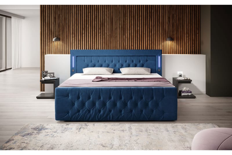 Sängpaket Kontinentalsäng Bawana med Förvaring 160x200 - Blå (+Fler val) - Kontinentalsäng - Dubbelsäng - Komplett sängpaket