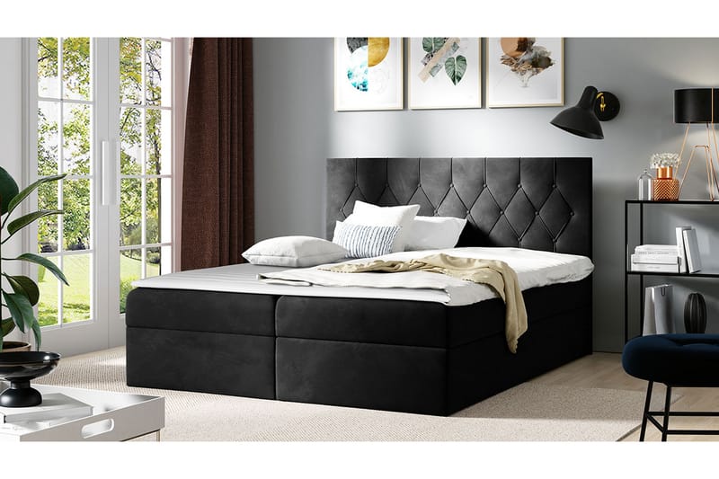 Sängpaket Kontinentalsäng Kanwar 140x200 cm med Förvaring - Svart - Möbler - Säng - Komplett sängpaket
