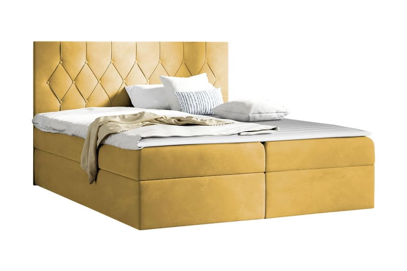 Sängpaket Kontinentalsäng Kanwar 160x200 cm med Förvaring - Gul - Säng med förvaring - Komplett sängpaket