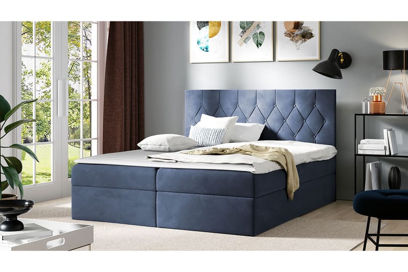 Sängpaket Kontinentalsäng Kanwar 180x200 cm med Förvaring - Blå - Säng med förvaring - Komplett sängpaket
