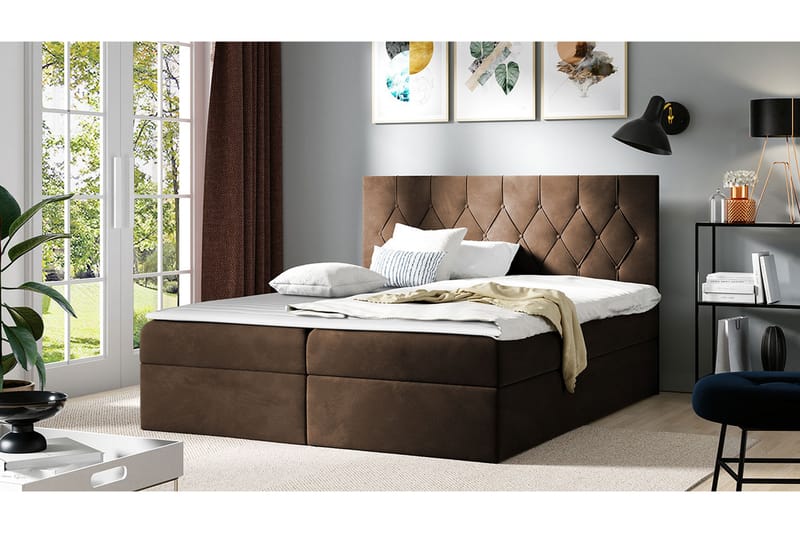 Sängpaket Kontinentalsäng Kanwar 180x200 cm med Förvaring - Brun - Säng med förvaring - Komplett sängpaket