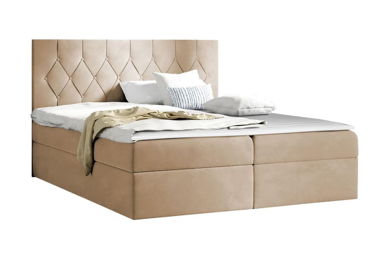 Sängpaket Kontinentalsäng Kanwar 200x200 cm med Förvaring - Beige - Möbler - Säng - Komplett sängpaket