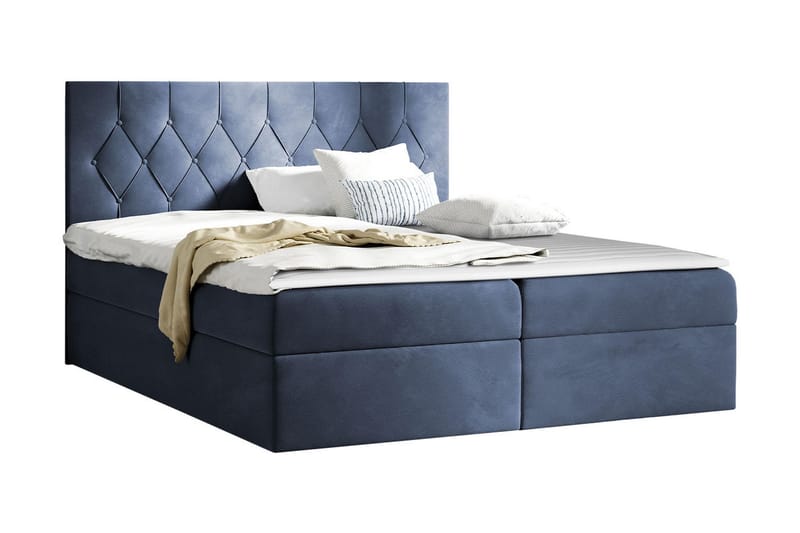 Sängpaket Kontinentalsäng Kanwar 200x200 cm med Förvaring - Blå - Säng med förvaring - Komplett sängpaket