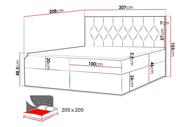 Sängpaket Kontinentalsäng Kanwar 200x200 cm med Förvaring - Röd - Säng med förvaring - Komplett sängpaket