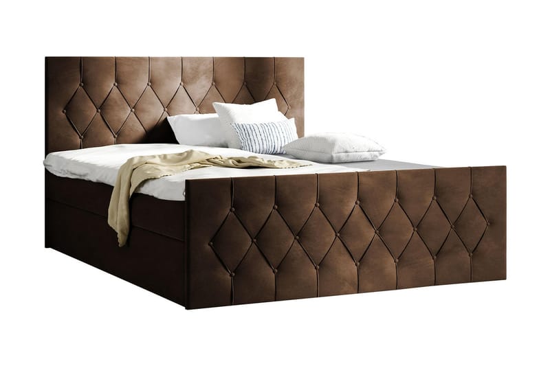 Sängpaket Kontinentalsäng Kanwer 160x200 cm med Förvaring - Brun - Säng med förvaring - Komplett sängpaket