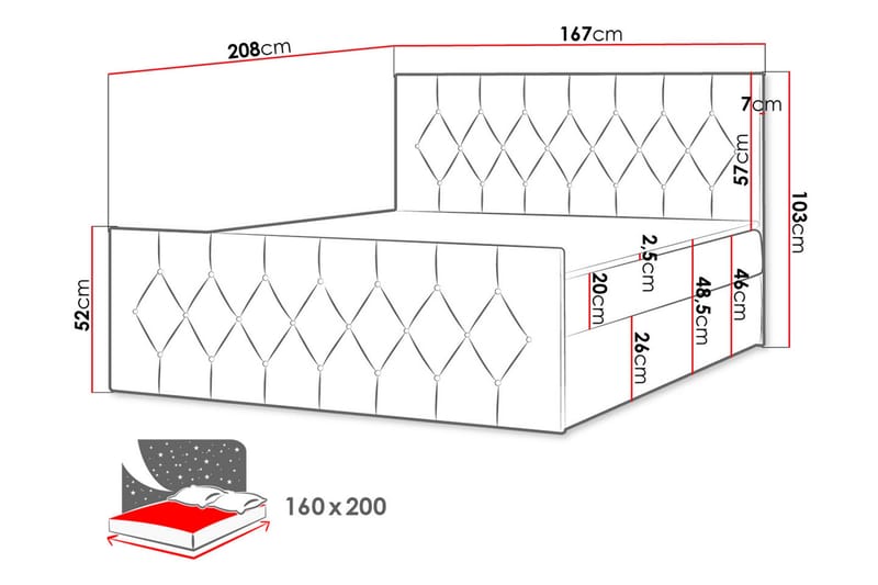 Sängpaket Kontinentalsäng Kanwer 160x200 cm med Förvaring - Grå - Säng med förvaring - Komplett sängpaket