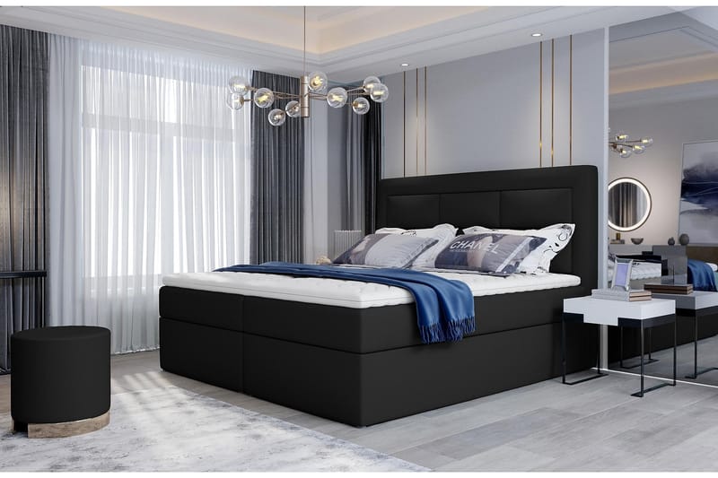 Sängpaket Montalon 160x200 cm - Läder/Svart - Komplett sängpaket