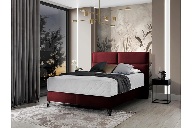 Sängpaket Ramsäng Kazuya 160x200 cm - Vinröd - Ramsäng - Dubbelsäng - Komplett sängpaket