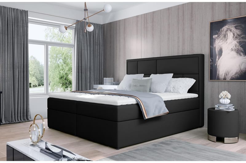 Sängpaket Varrains 160x200 cm - Läder/Svart - Komplett sängpaket