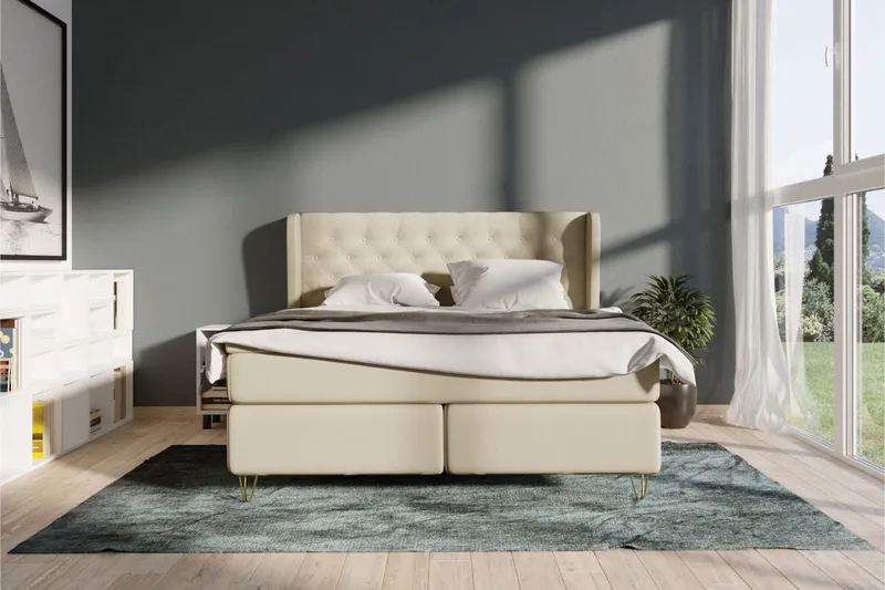 Select No 6 Komplett Sängpaket 210x210 Medium Watergel - Beige/Metall V-form - Möbler - Säng - Kontinentalsäng