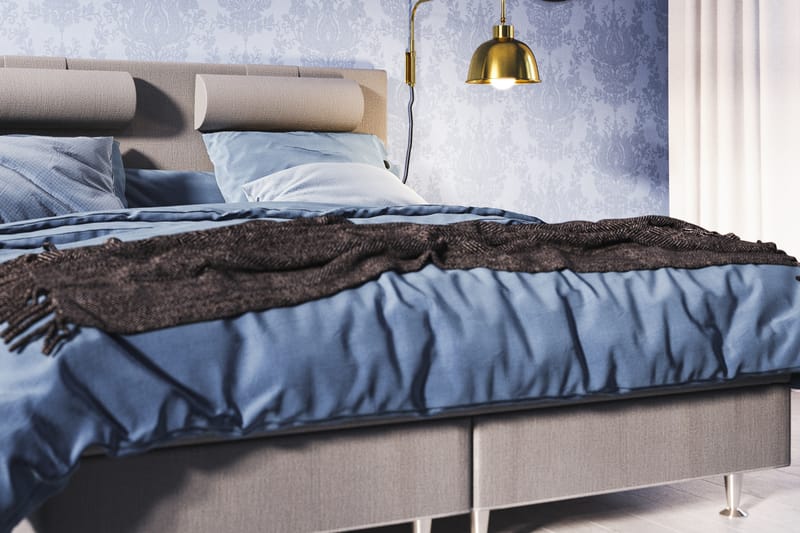 Komplett Sängpaket Sofia 140x200 - Ljusgrå med nackkudde - Kontinentalsäng - Komplett sängpaket
