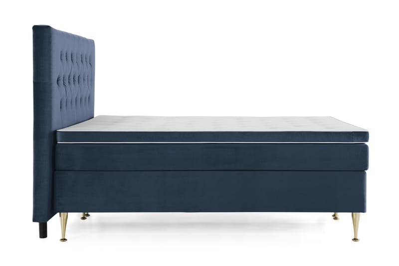 Komplett Sängpaket Torsö 160x200 - Mörkblå Sammet|Höga Guldben - Kontinentalsäng - Dubbelsäng