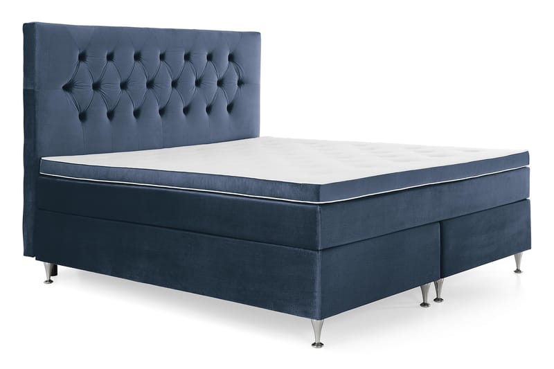 Komplett Sängpaket Torsö 180x200 - Mörkblå Sammet|Låga Silverben - Komplett sängpaket - Kontinentalsäng - Dubbelsäng