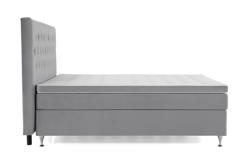 Komplett Sängpaket Torsö 210x210 - Ljusgrå Sammet|Låga Silverben - Kontinentalsäng - Dubbelsäng