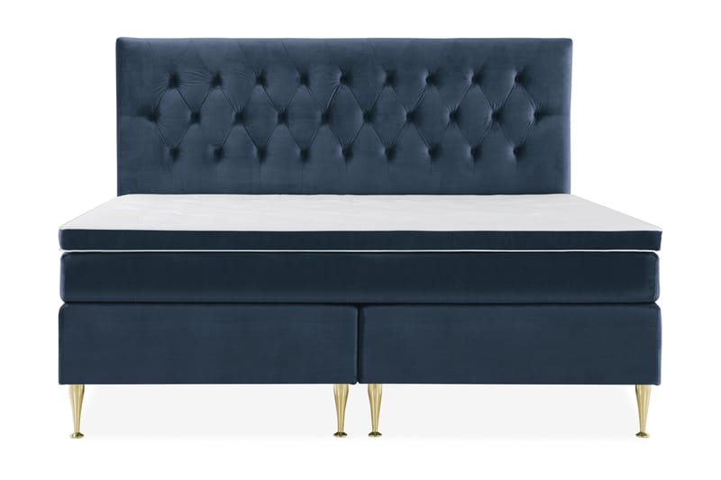Komplett Sängpaket Torsö 210x210 - Mörkblå Sammet|Höga Guldben - Komplett sängpaket - Kontinentalsäng - Dubbelsäng