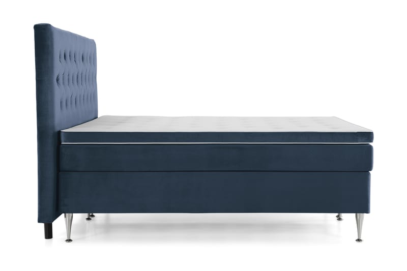 Komplett Sängpaket Torsö 210x210 - Mörkblå Sammet|Höga Silverben - Komplett sängpaket - Kontinentalsäng - Dubbelsäng