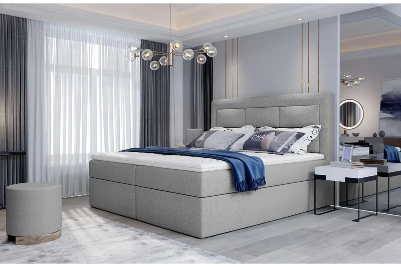 Vivera Komplett Sängpaket 140x200 cm i Tyg med Sänggavel + Bäddmadrass, Grå