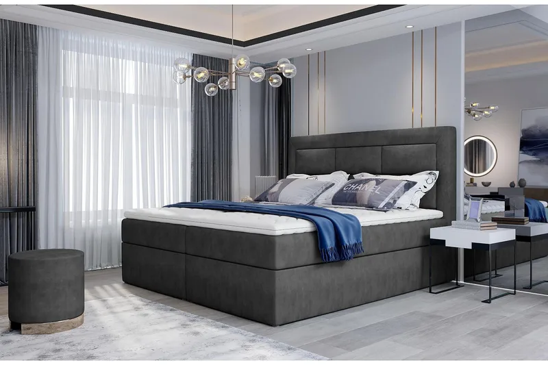 Vivera Komplett Sängpaket 160x200 cm i Tyg med Sänggavel + Bäddmadrass, Grå
