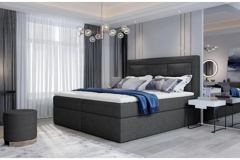 Vivera Komplett Sängpaket 180x200 cm i Tyg med Sänggavel + Bäddmadrass, Grå
