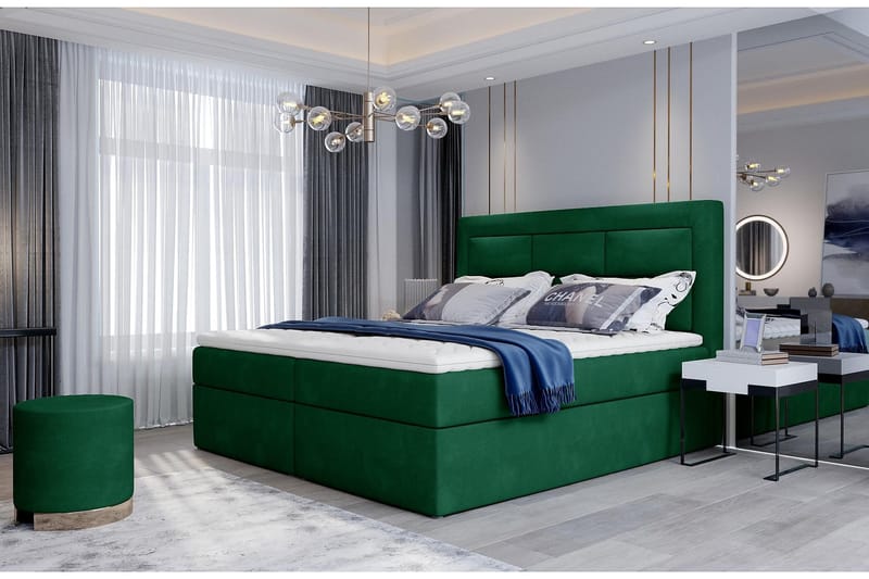 Vivera Komplett Sängpaket 180x200 cm i Tyg med Sänggavel + Bäddmadrass, Grön