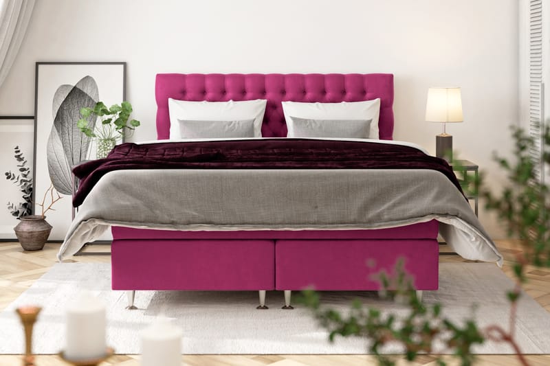 Kontinentalsäng Estelle 160x200 cm - Rosa|Sammet - Komplett sängpaket - Kontinentalsäng