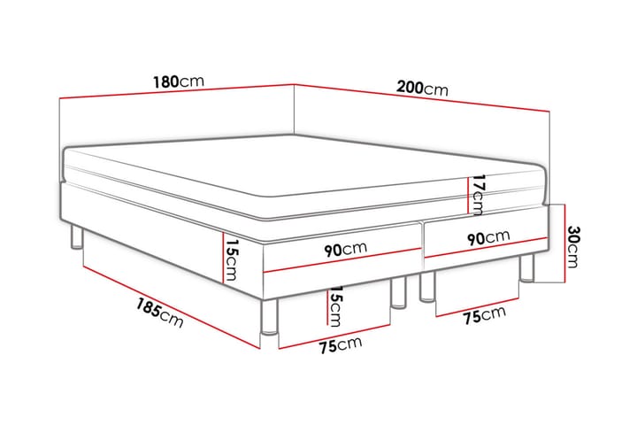 Kontinentalsäng Forenza 180x200 cm+Panel 40 cm - Vit - Komplett sängpaket
