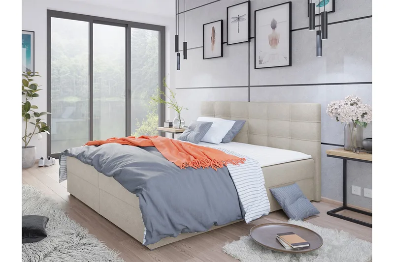 Alvito Kontinentalsäng 160x200 cm med Sänggavel - Beige - Möbler - Säng - Kontinentalsäng