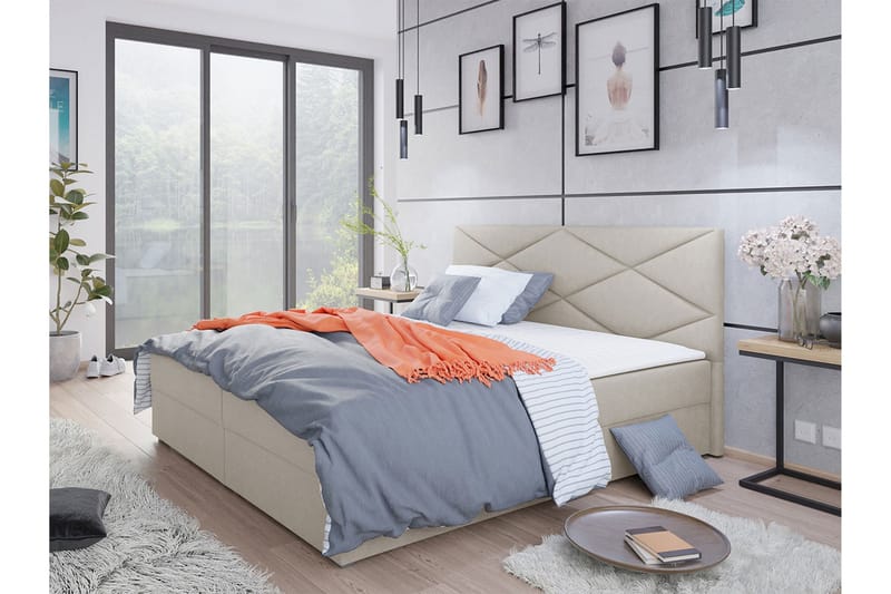 Alvito Kontinentalsäng 160x200 cm med Sänggavel - Beige - Möbler - Säng - Kontinentalsäng