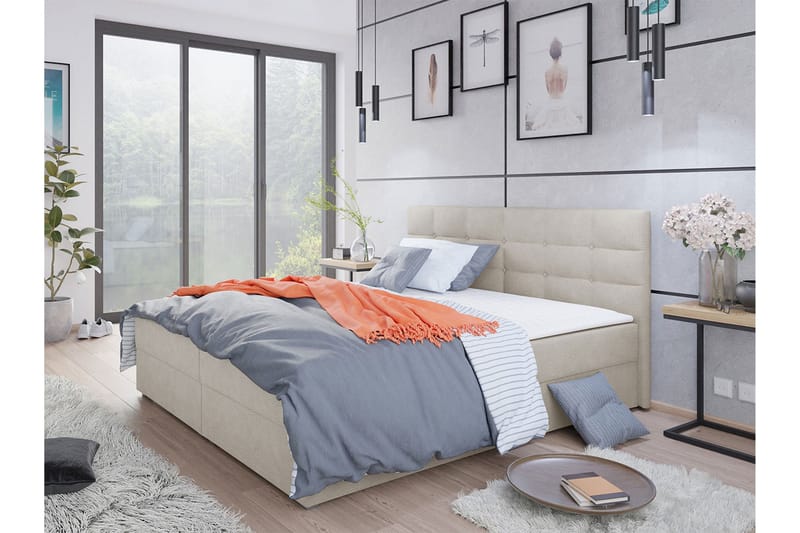 Alvito Kontinentalsäng 160x200 cm med Sänggavel - Beige - Möbler - Säng - Kontinentalsäng