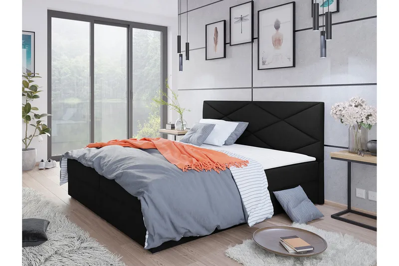 Alvito Kontinentalsäng 180x200 cm med Sänggavel - Svart - Möbler - Säng - Kontinentalsäng