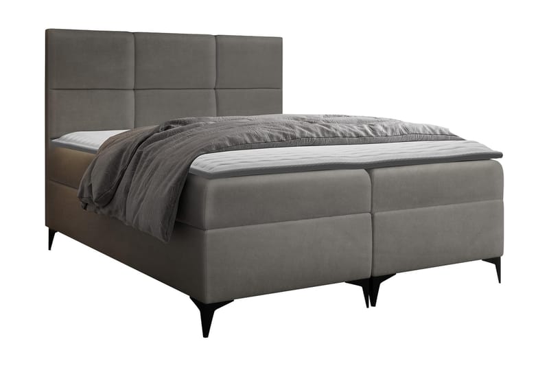 Boksta Kontinentalsäng 200x200 cm LED-belysning, Grå