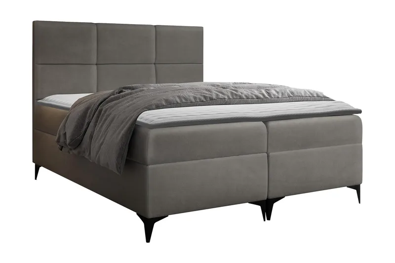 Boksta Kontinentalsäng 200x200 cm LED-belysning, Grå