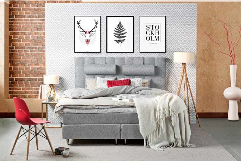 Charleston Kontinentalsäng 180x200 Fast Polyeterskum - Ljusgrå - Möbler - Säng - Kontinentalsäng