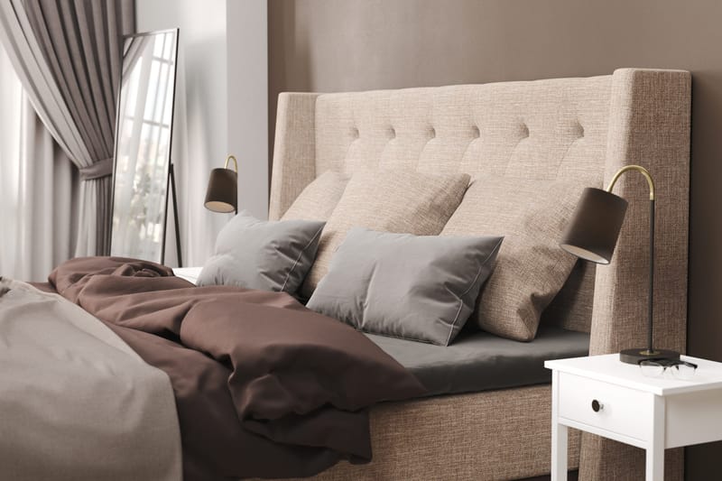 Cuba Sängpaket 210x210 med Tre Beiga Kuddar - (+Fler val) Beige/Brun - Möbler - Säng - Kontinentalsäng